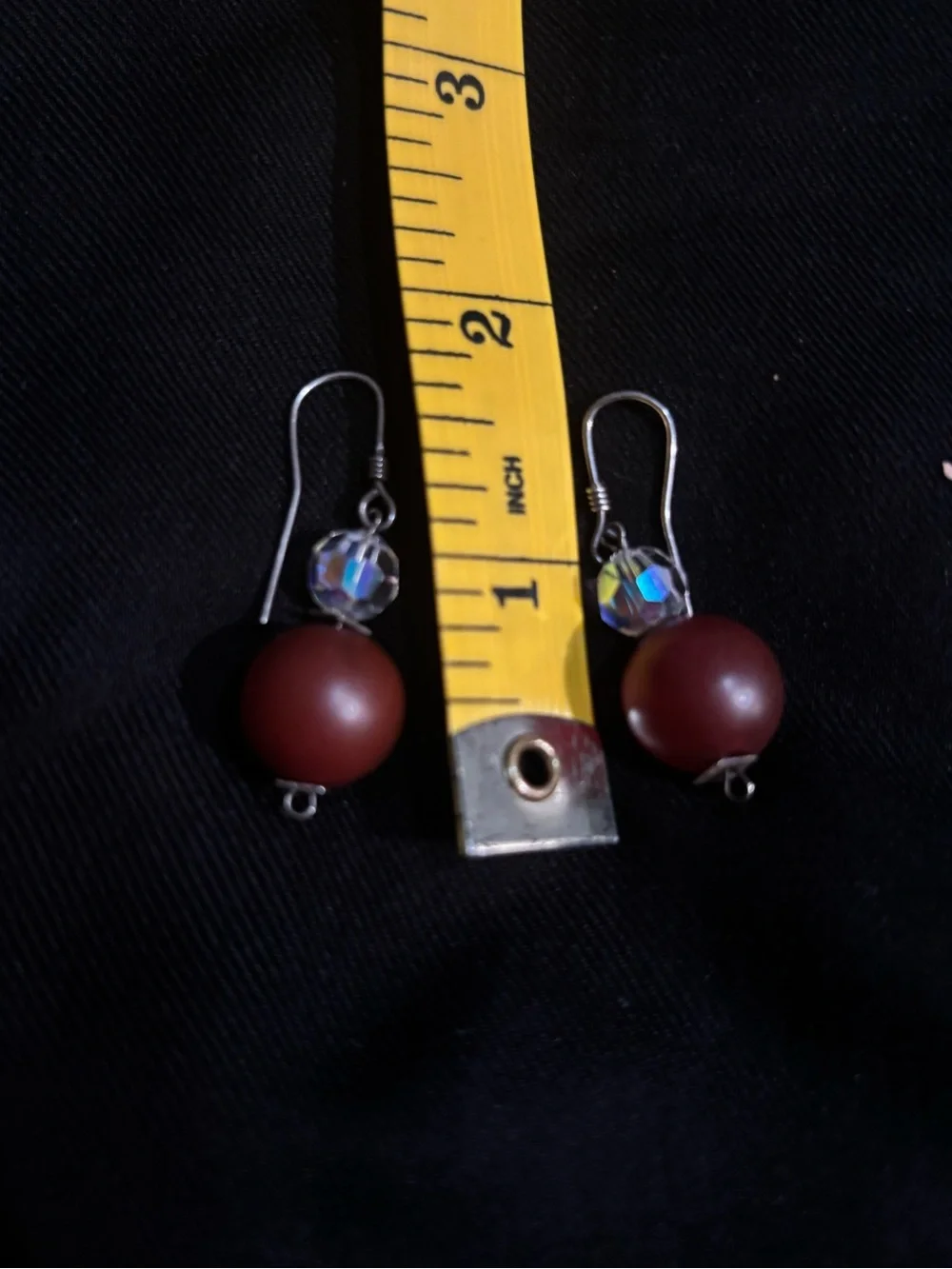 Dark Red/Rust glass Beaded Drop Earrings with Sworwarski  Crystal accent